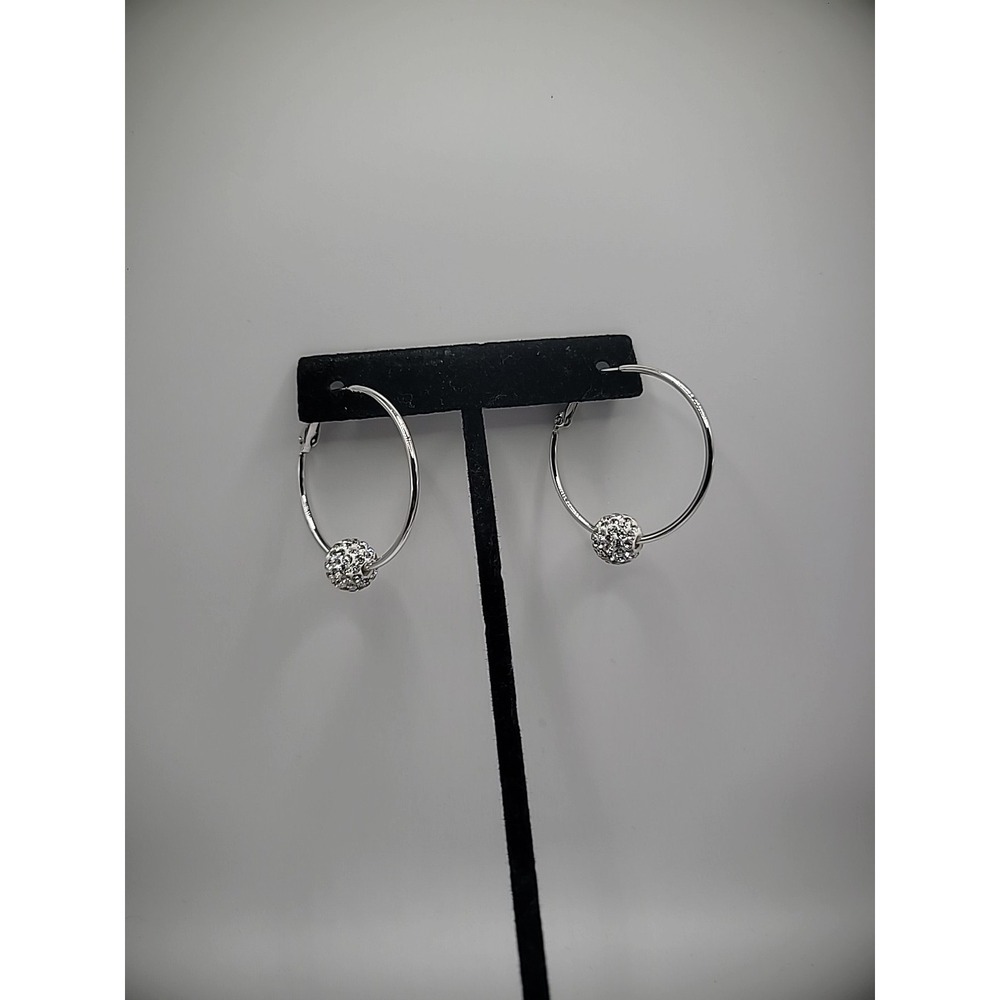 Vintage Anti Bach Silver Tone Hoop Earrings Pierced Faceted Bead Jewelry Costume